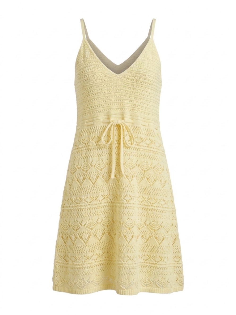 Women's Cream Crochet Midi Dress with V-Neck